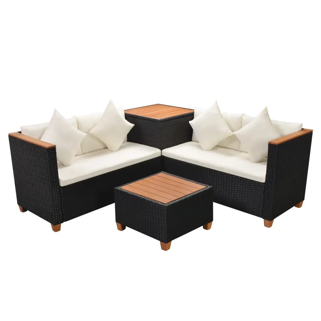 Set Divani da Giardino 4 pz con Cuscini in Polyrattan Nero 43003