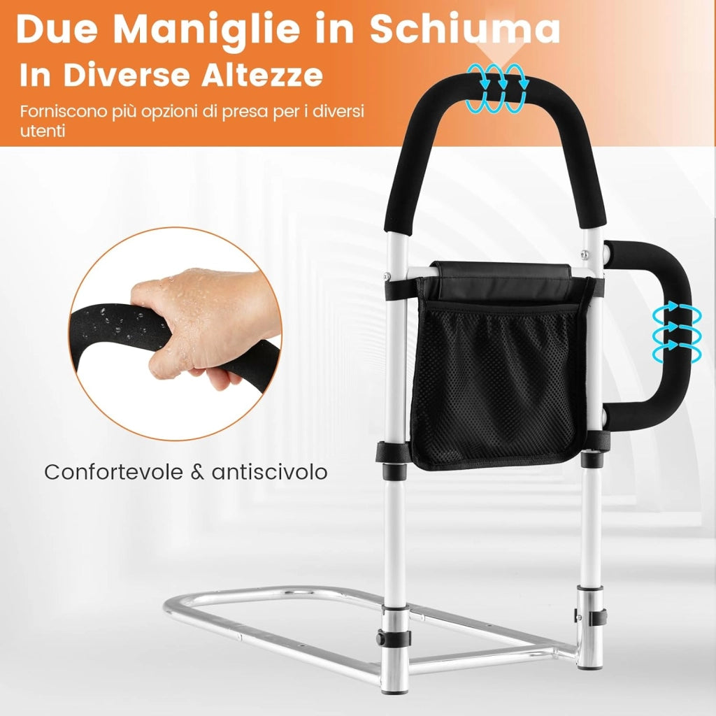 Sponda Letto Anziani Sicurezza Anticaduta, Doppia Impugnatura, Tasca Staccabile, Cinghia Fissaggio, Portata 136 kg, Facile Installazione, per Letti King/Queen (Modello 2)