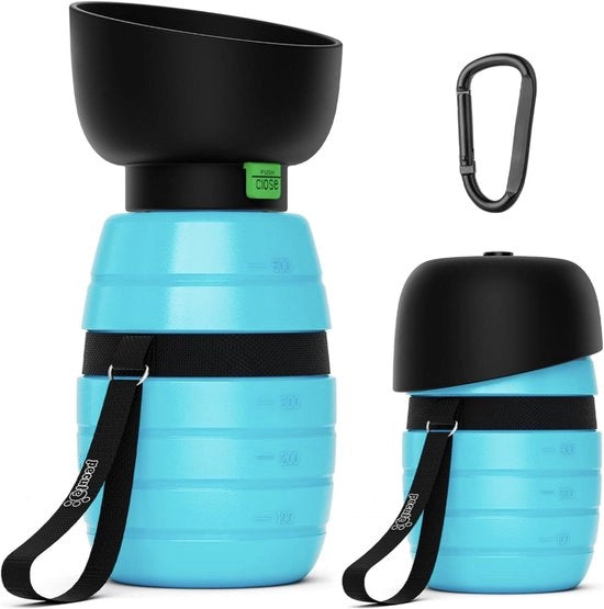 Bottiglie per cani 500ml con ciotola portatile pieghevole, 2-in-1, Ossidiana per cani, materiale sicuro e non tossico, adatto per attività all'aperto, passeggiate, viaggi