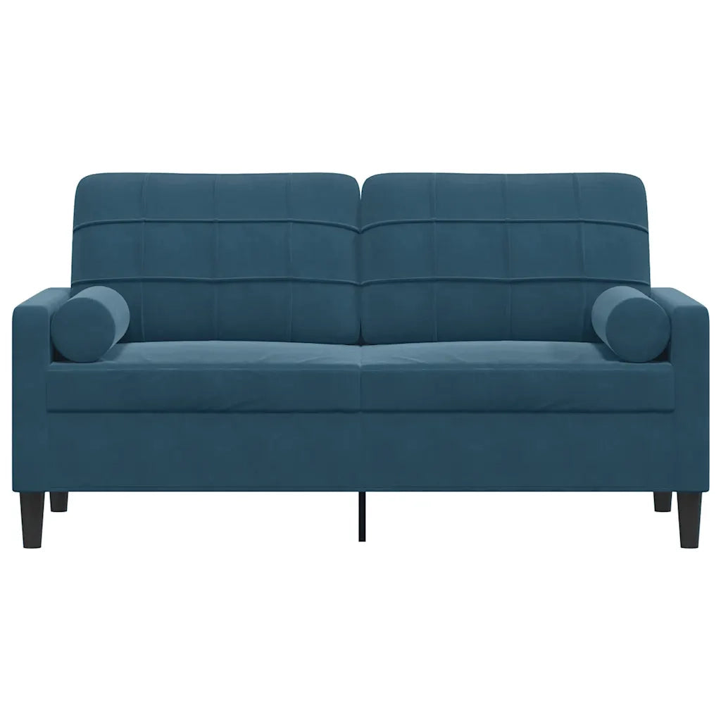 Divano a 2 Posti con Cuscini Blu 140 cm in Velluto