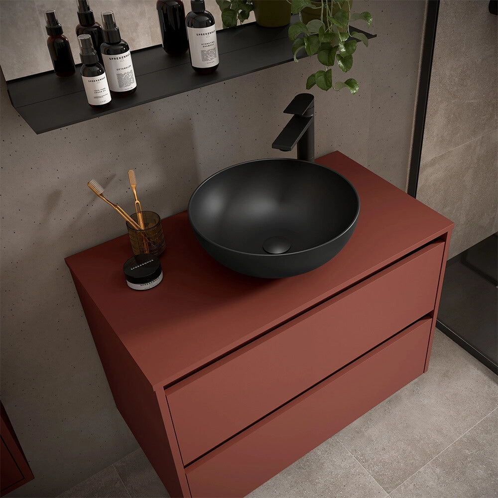 Mobile bagno sospeso 80 cm rosso satinato con top per lavabo da appoggio Gaya