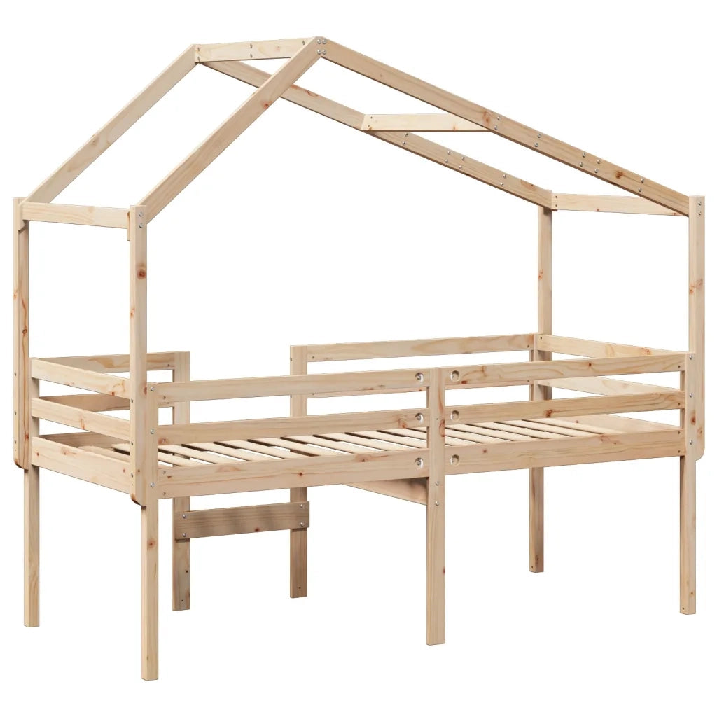 Letto singolo | Letto per adulti | Letto a Soppalco con Tetto 90x200 cm in Legno di Pino