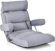 Sedia Divano Pieghevole, Poltrona Letto Singolo con Schienale Regolabile, Poggiatesta Lombare e Poggiapiedi Regolabile a 6 Posizioni, 80 x 72 x 75 cm (Grigio)