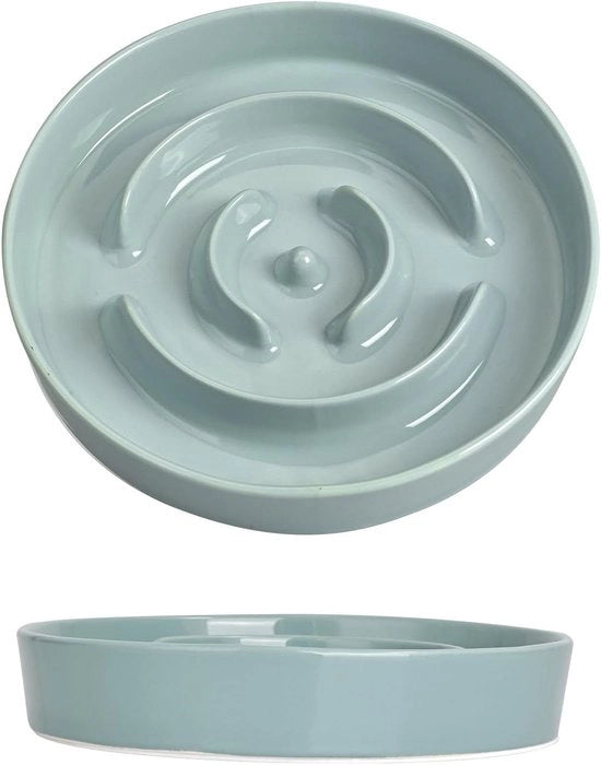 Alimentazione Lenta a Ceramica per Cani e Gatti - Set da 2 pezzi (21 cm Verde Scuro)