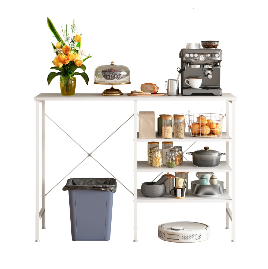 Tavolo organizer bianco MDF e metallo; ripiani configurabili