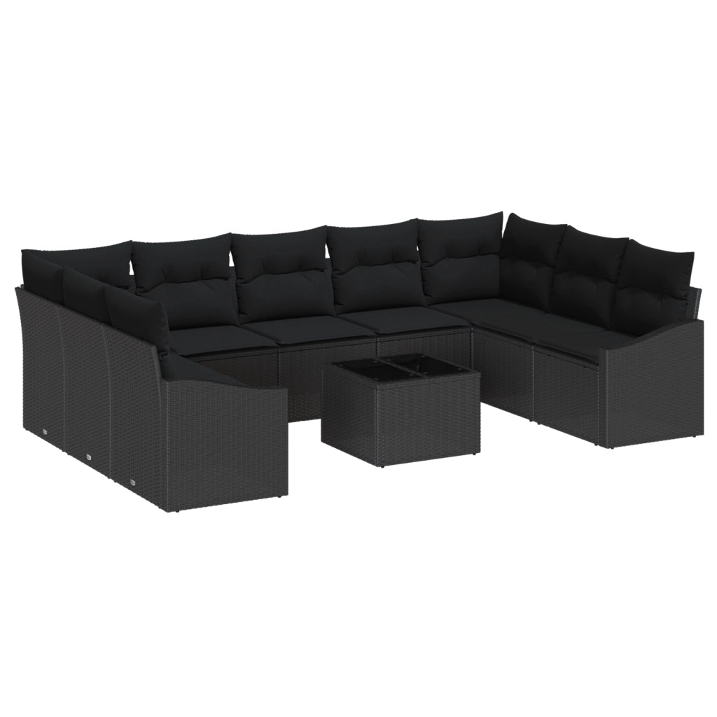 Set Divano da Giardino 10 Pezzi con Cuscini Beige Rattan