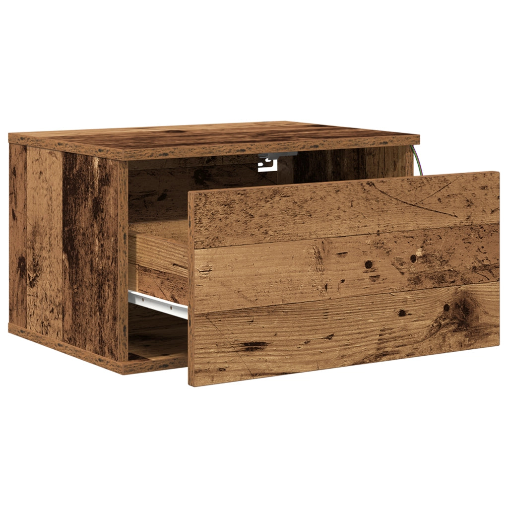 Comodini con luci LED 2 pz da muro in legno vecchio