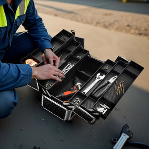 Cassetta attrezzi vuota in alluminio con 2 chiavi, valigetta universale per attrezzi 45 x 32 x 22,5 cm, hobby, lavoro, cassetta portautensili con separatori,