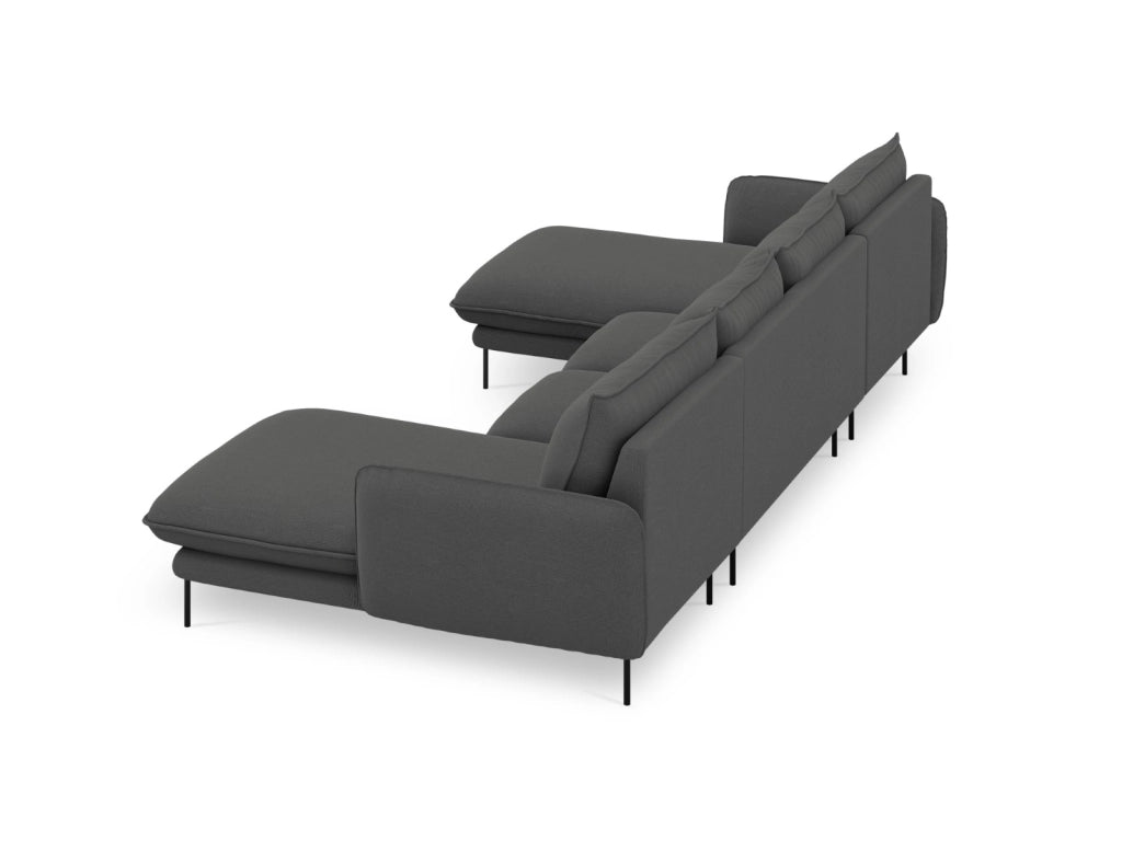 Cosmopolitan Design - Divano panoramico "Vienna" 6 posti in tessuto strutturato grigio scuro 