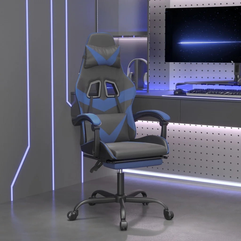Sedia da Gaming Girevole con Poggiapiedi Nero e Blu Similpelle cod mxl 66227