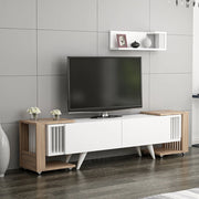 Set di Mobili da Soggiorno 'Glostrup' Composto di Mensola da Muro, Mobile Porta TV e 2 Tavolini - Rovere  / Bianco [en.casa]