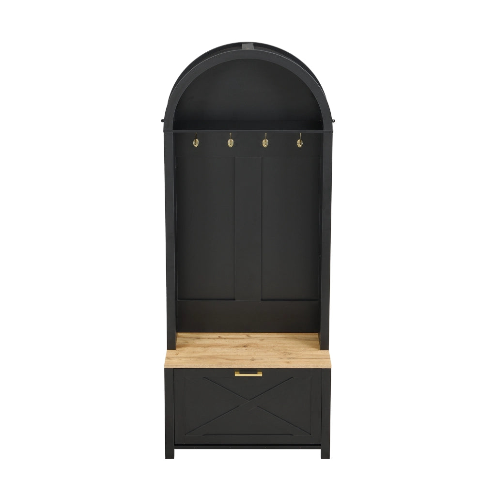 Mobile Ingresso Appendiabiti a Albero con Mensola e Scarpiera; in MDF; Nero e Legno; 75??35??195 cm