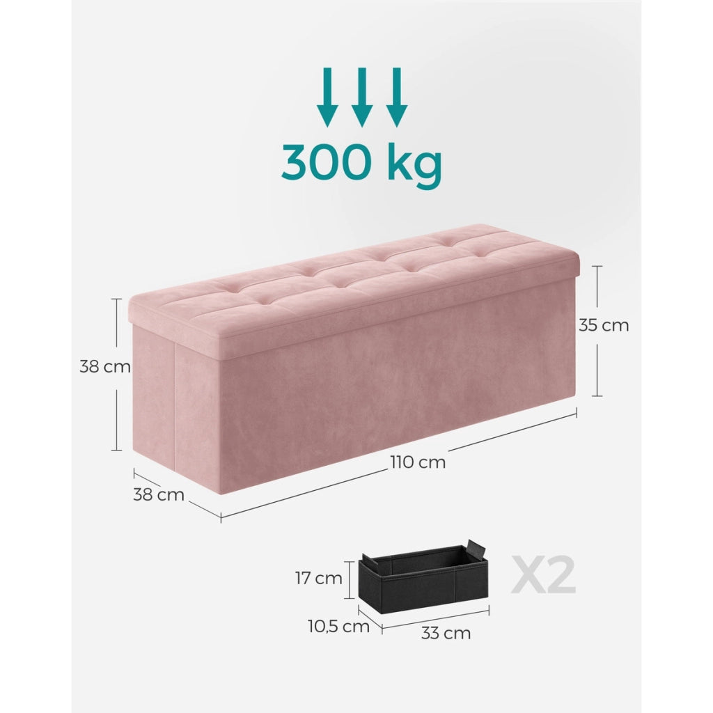 Panca Contenitore Pieghevole Oskar in Velluto Rosa Pastello