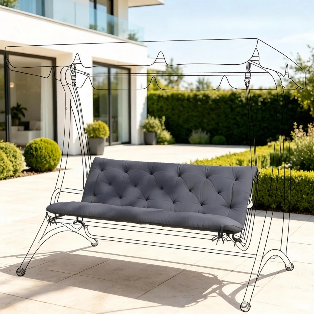 Cuscino per dondolo e panca con schienale alto e imbottitura spessa in cotone poliestere grigio 150 × 98 × 8 cm