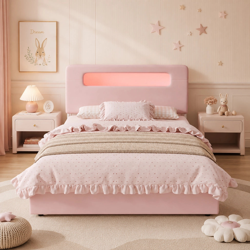 letto imbottito velluto rosa 140 x 200 cm