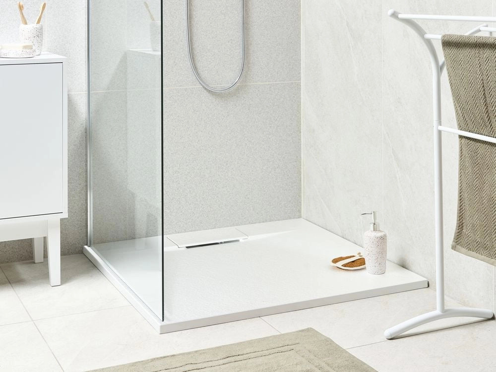 Piatto doccia con scarico bianco SMC 90 x 90 x 3 cm effetto pietra naturale minimalista