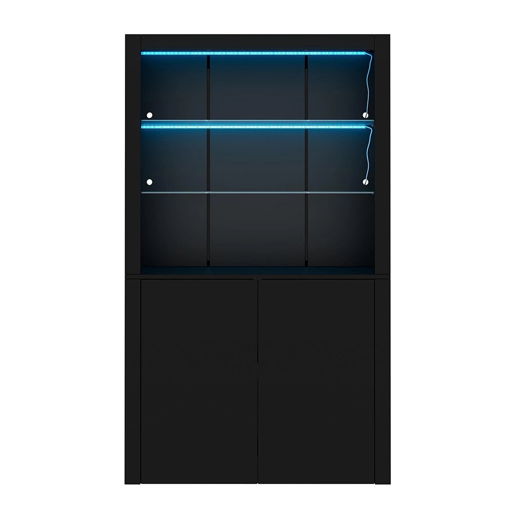 Credenza Vetrina 100x35x170cm - Xylo - Luci LED e Ripiani in Vetro, Colore Nero