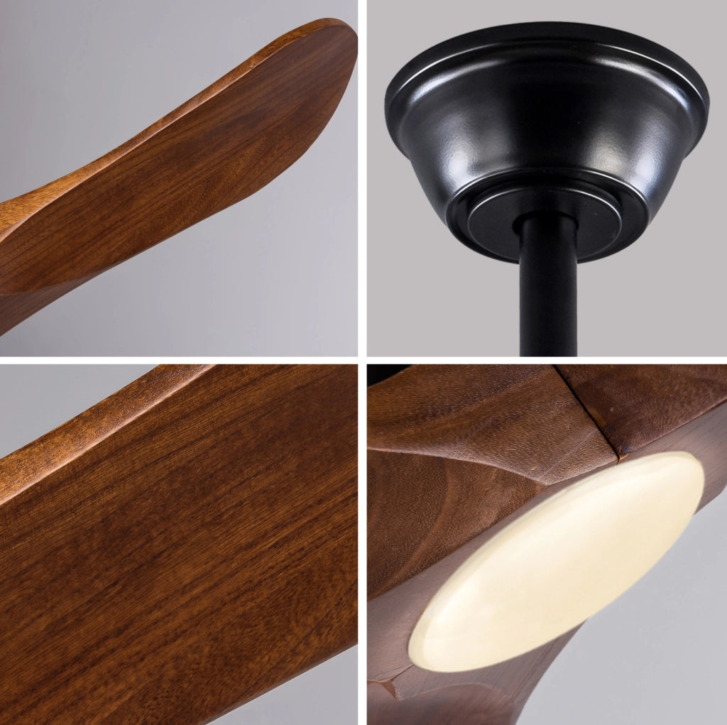 VENTILATORE DA SOFFITTO con Luce LED 107 cm Legno Massello Noce Nero