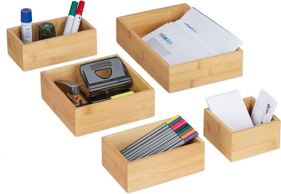 Set di Organizzatori per Scrivania da 5 - Bambù - Multifunzionale - Diversi Formatelli