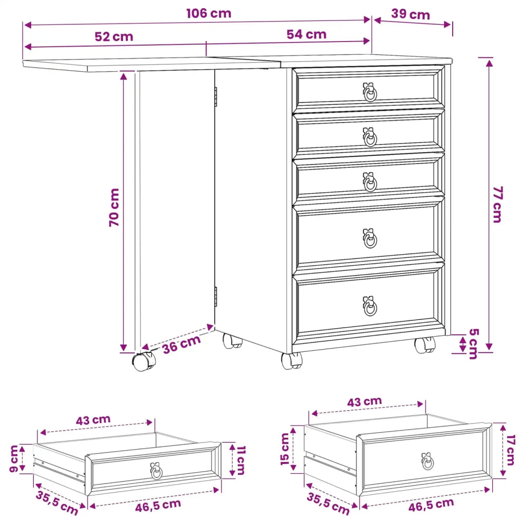 Mobiletto con cassetti e piano pieghevole CORONA Bianco 42040540