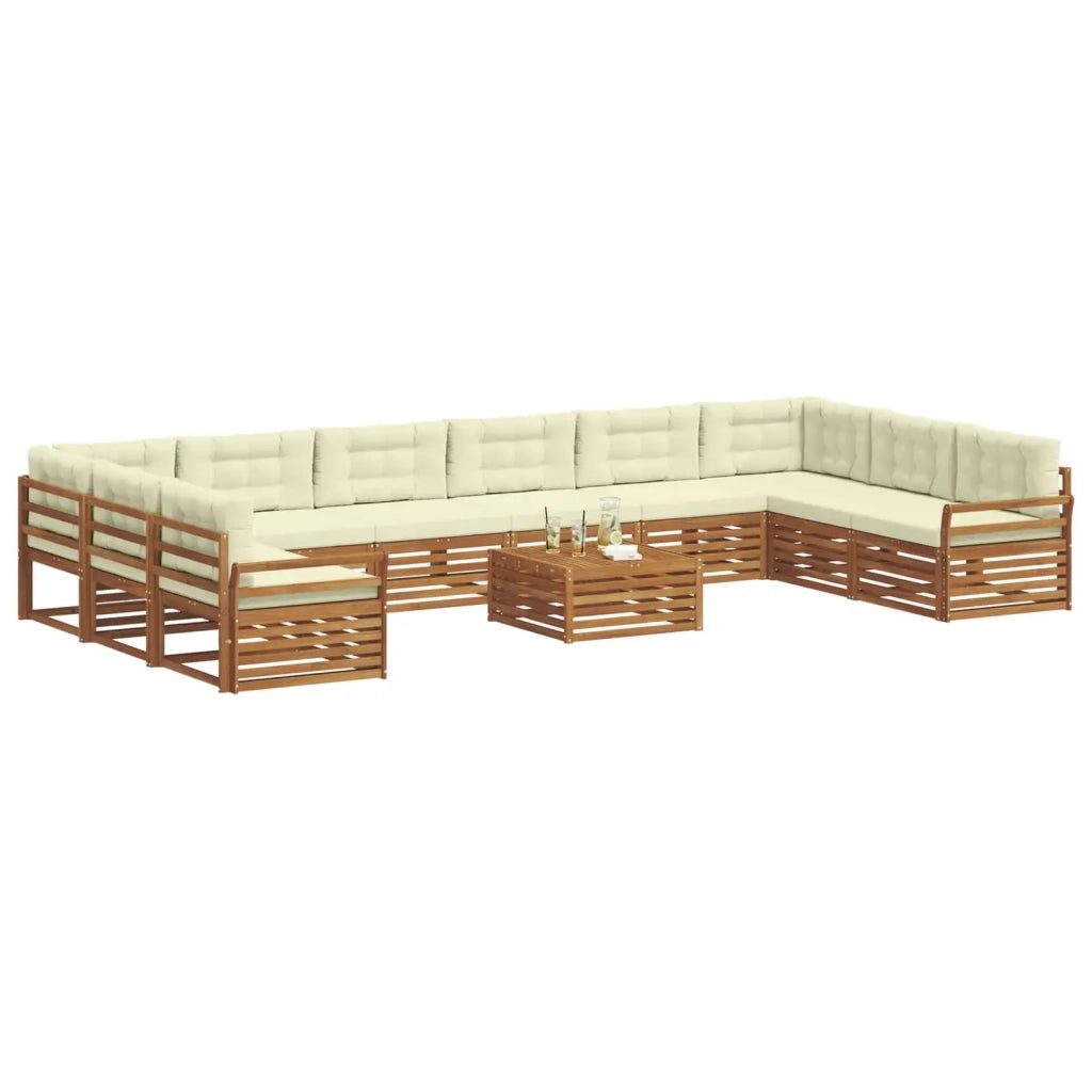 Set divani 11 pcs Naturale e Crema Legno di Acacia Massello 3374250