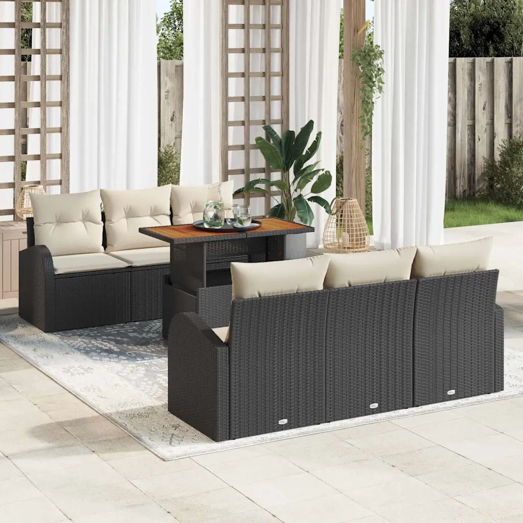 Set Divano da Giardino con cuscino 7 pcs Nero e crema