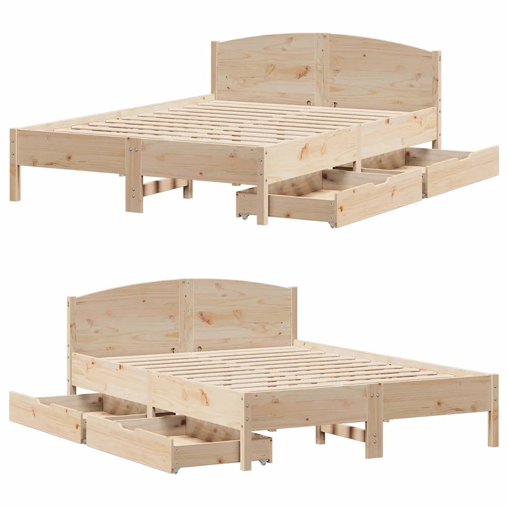 Letto matrimoniale | Letto per adulti | Letto senza Materasso 120x190 cm in Legno Massello di Pino