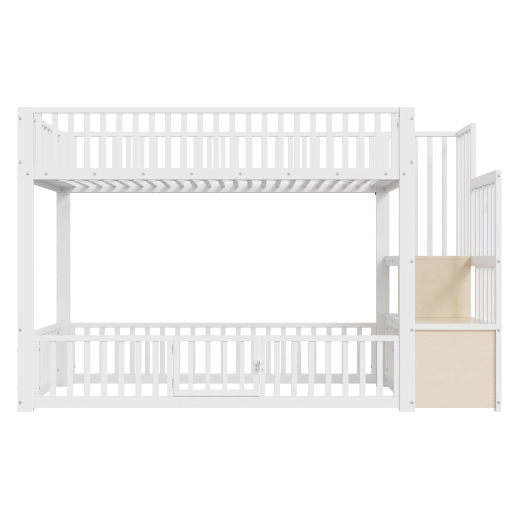 Letto a castello con LED - Zephmum-90x200-Bianco-Scaffale integrato