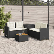 Divano da Giardino con Tavolo e Cuscini a L-Sofa da Giardino-Divano da esterno Nero in Polyrattan 305482
