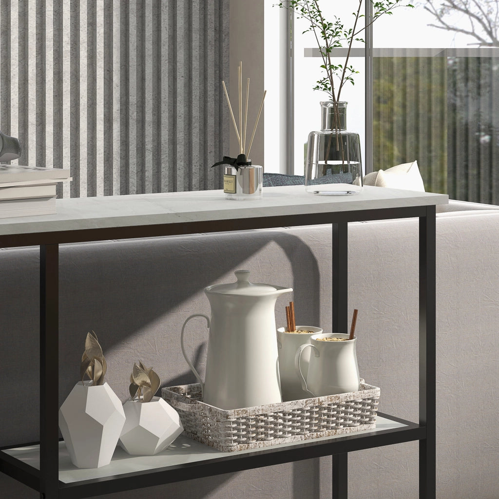 TAVOLO consolle 100 x 30 x 80 cm bianco con 2 ripiani aperti in acciaio