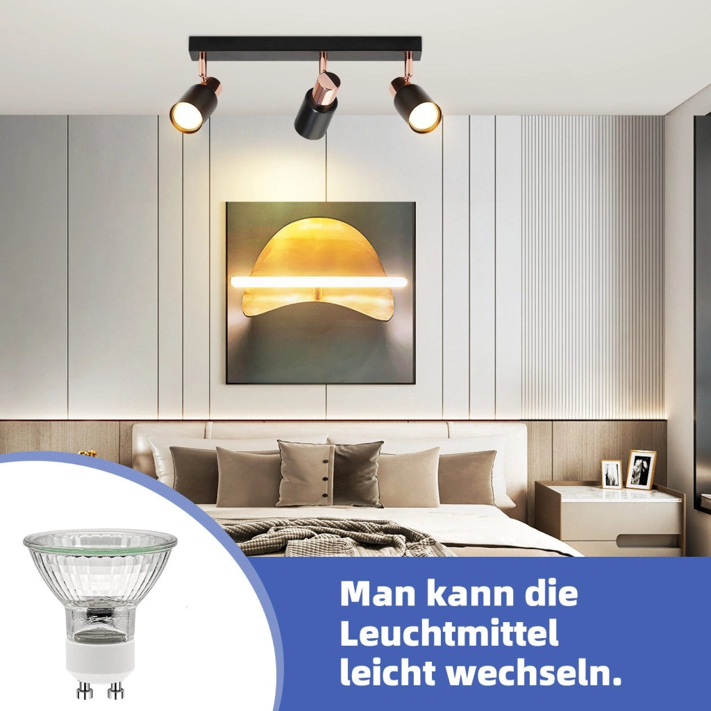 ZMH Faretto da soffitto 3 fiamme GU10 orientabile 355° nero Moderno