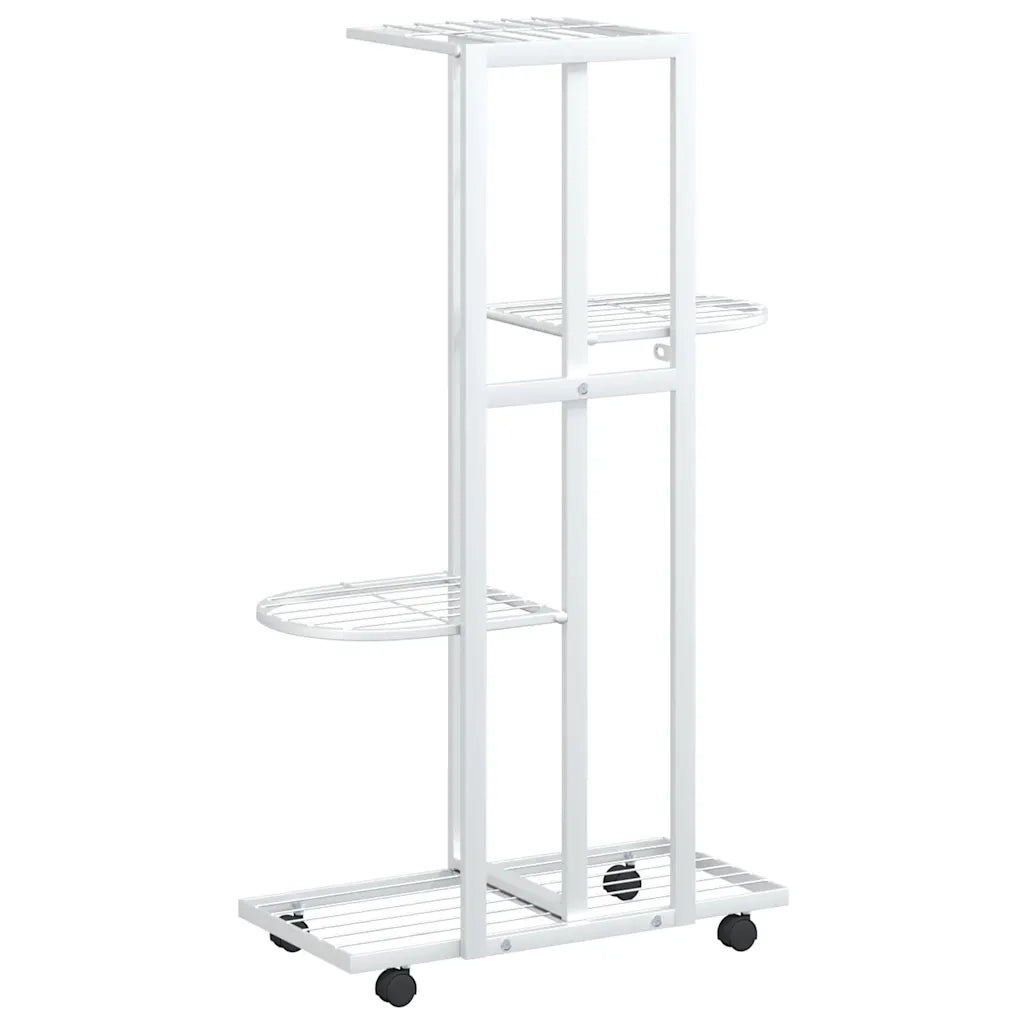 Fioriera | Cassetta per fiori | Vaso a 4 Piani con Ruote 44x23x80 cm Ferro Bianco
