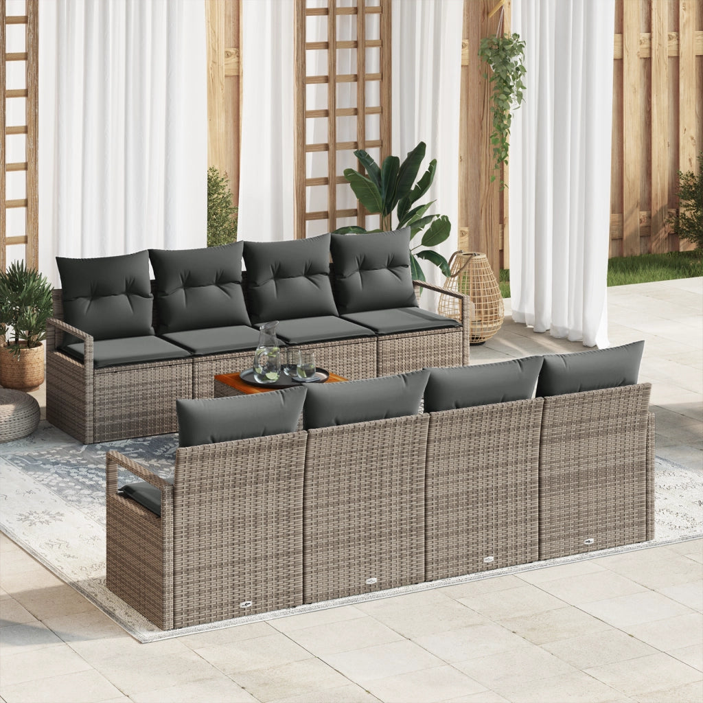 Set Divano Giardino 9 Pezzi con Cuscini Grigio Polyrattan Acacia