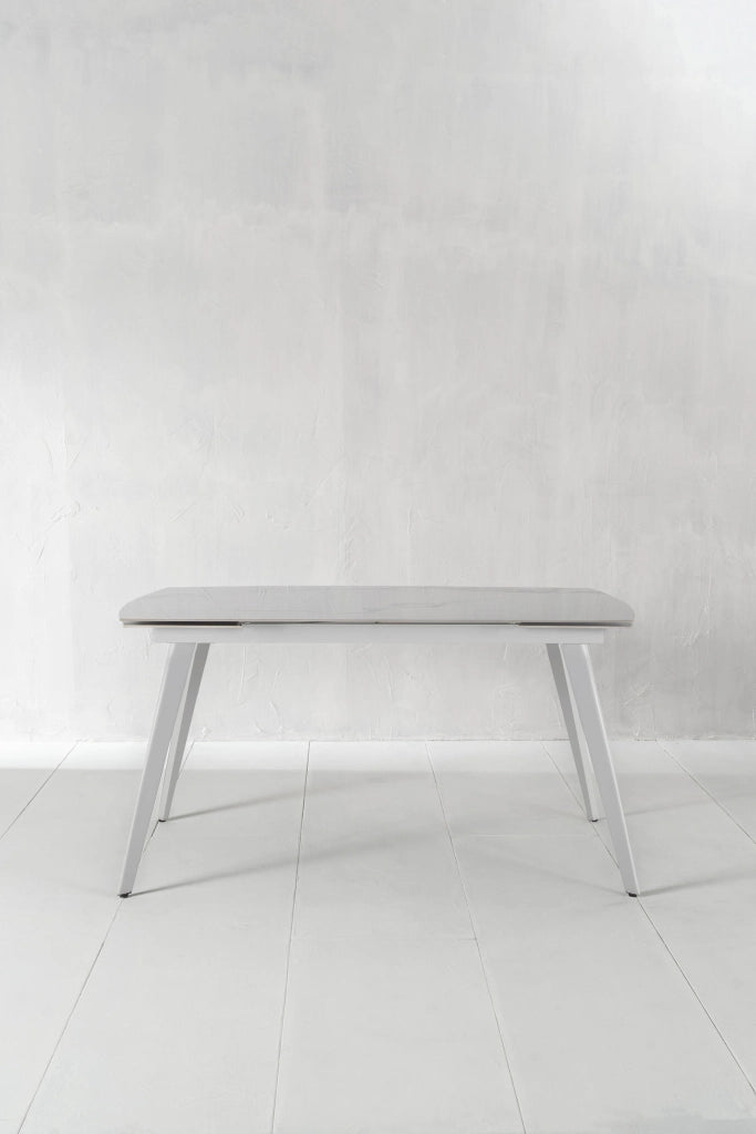 Tavolo Allungabile Nicolas con Piano in Sintered Stone Effetto Marmo Calacatta e Struttura in Metallo Bianco 140/200x90 cm - Nicolas
