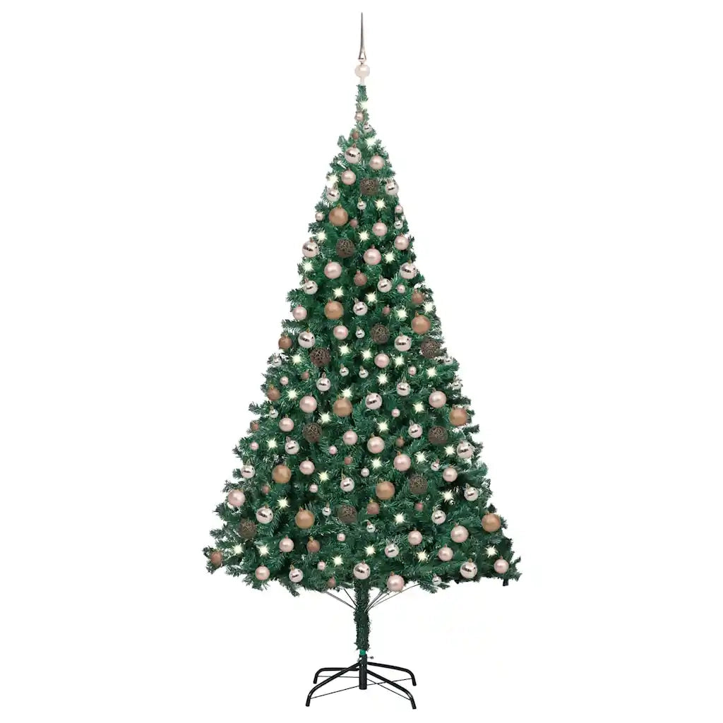 Albero di Natale Preilluminato con Palline Verde 240 cm PVC 3077624