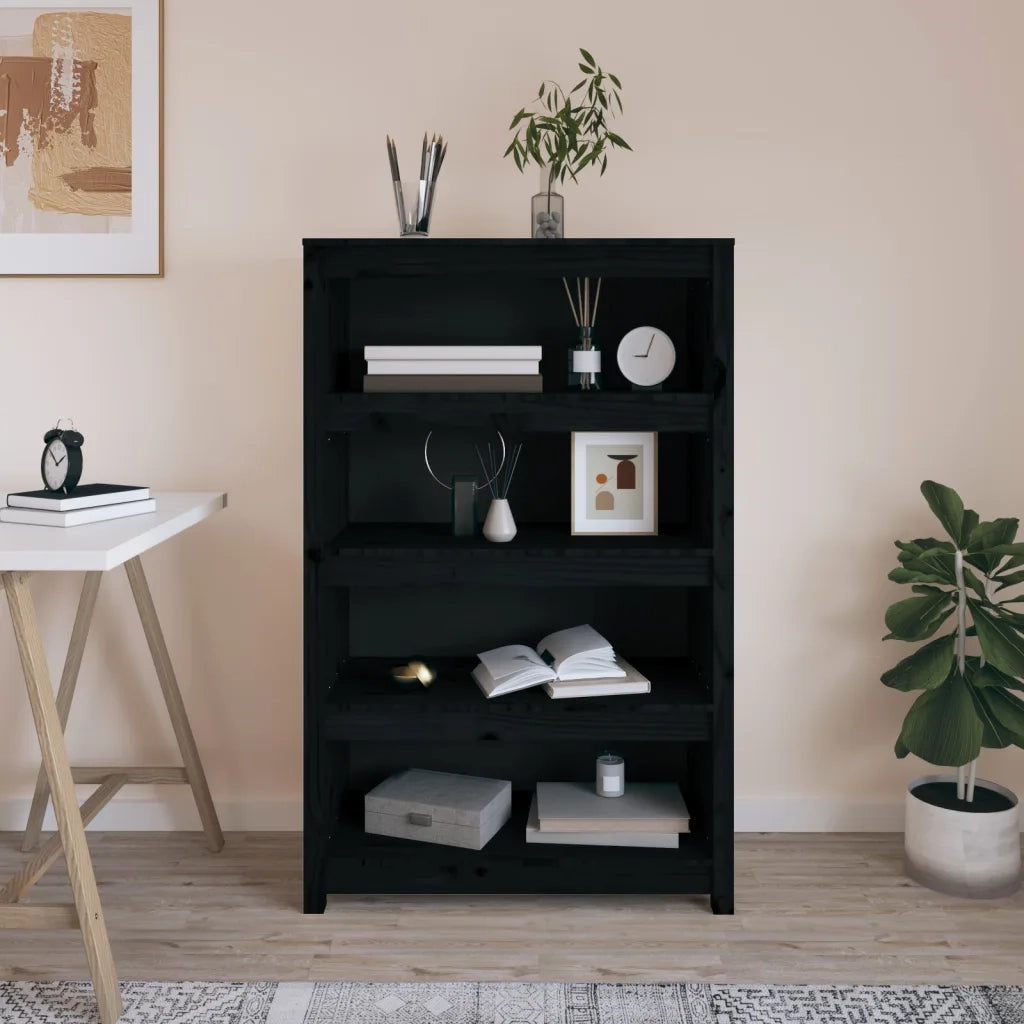 Libreria Nera 80x35x126 cm in Legno Massello di Pino 821688