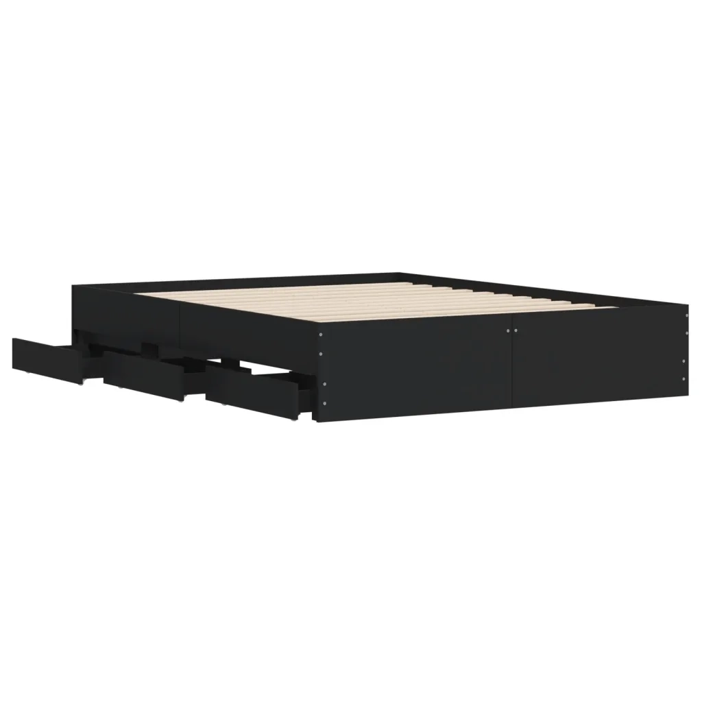 Letto matrimoniale | Letto per adulti | Giroletto con Cassetti Nero 140x200 cm in Legno Multistrato
