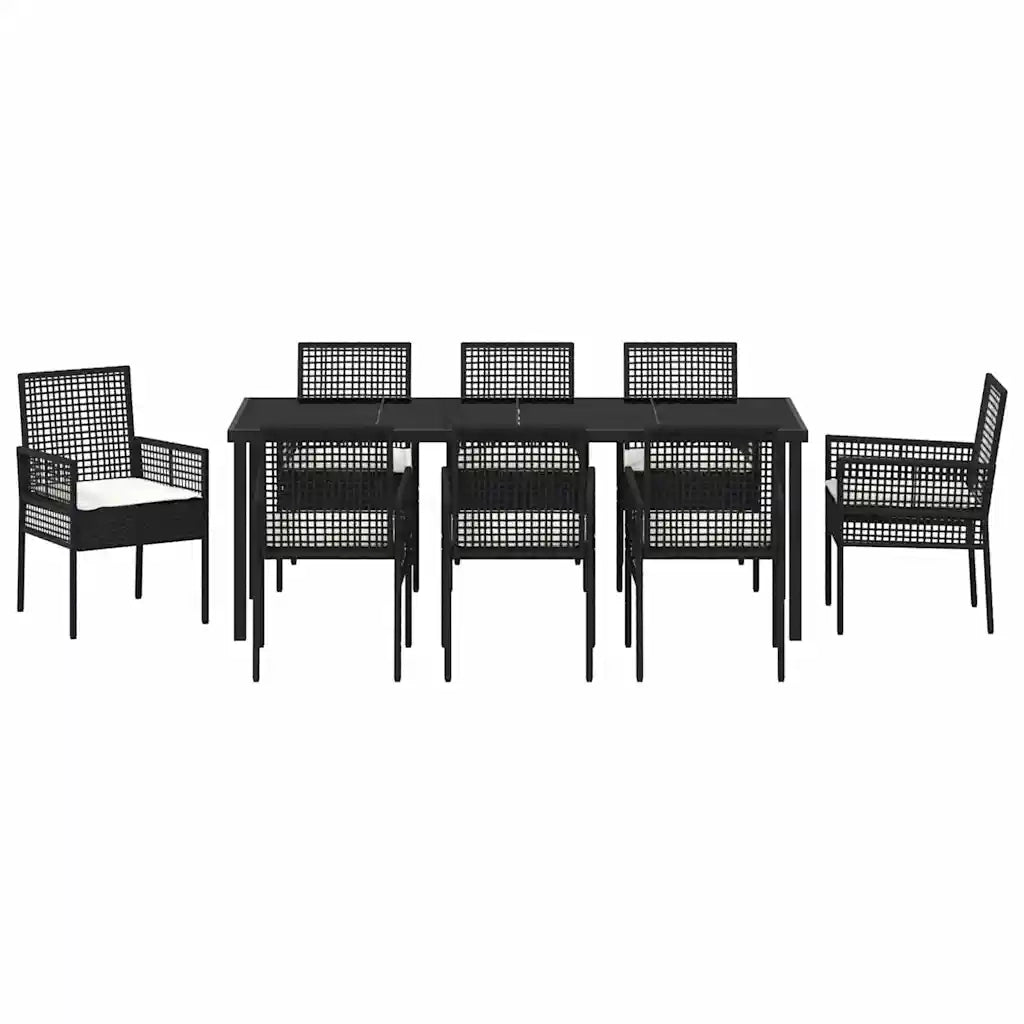 Set da Pranzo per Giardino con cuscino 9 pcs Nero polyrattan 3379869