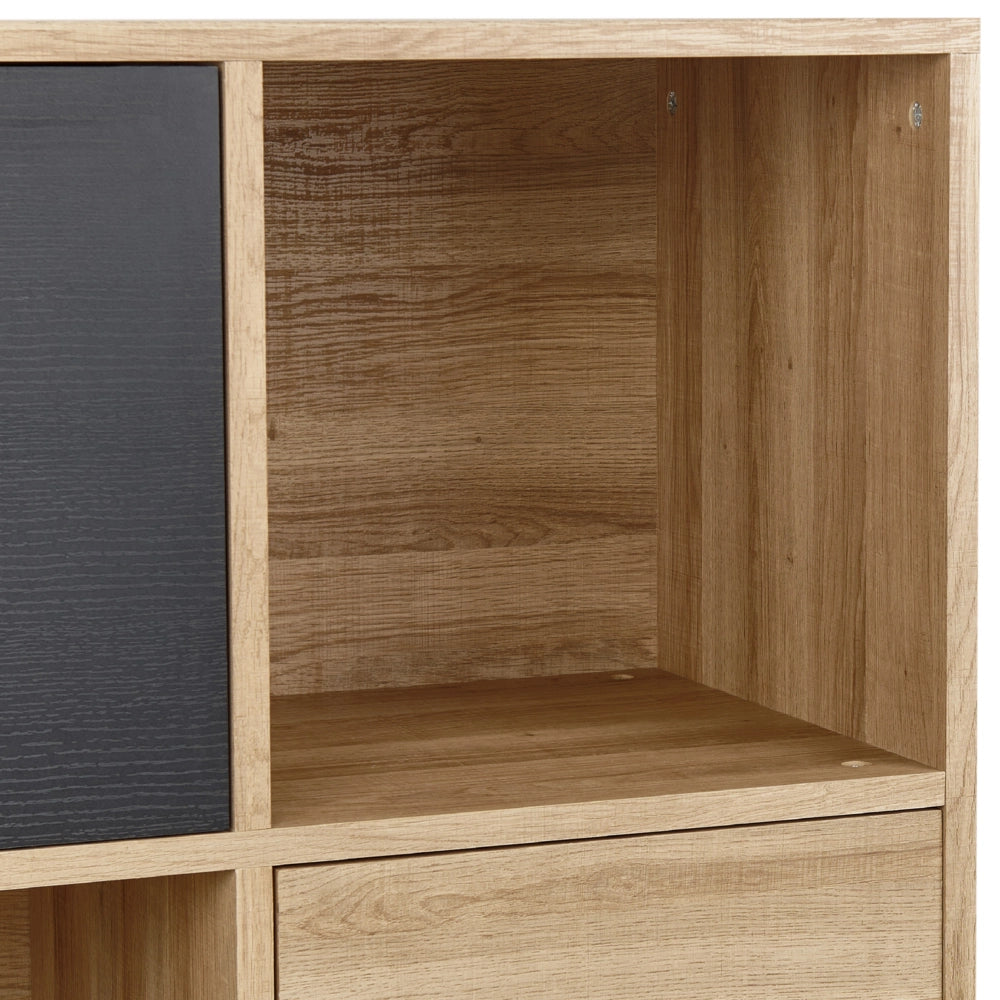 Libreria in legno chiaro e carta MDF grigia 4 armadi 2 scaffali aperti Libreria bassa