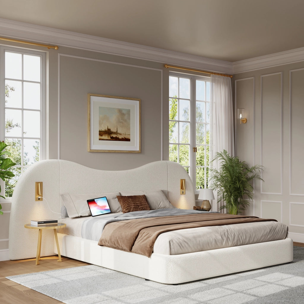 letto imbottito bouclé bianco 180 x 200 cm
