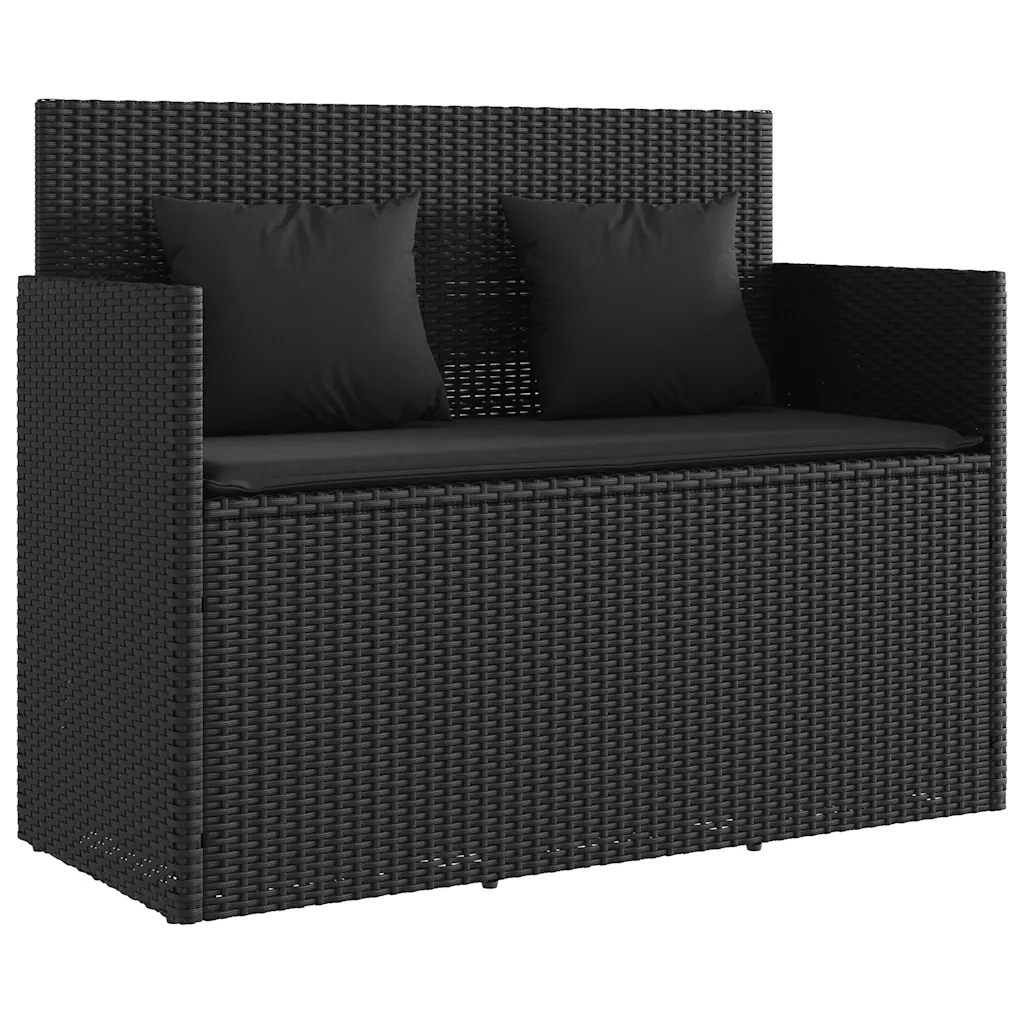 Panca da Giardino con Cuscini-Sgabello-Panca da esterno Nera in Polyrattan 540942