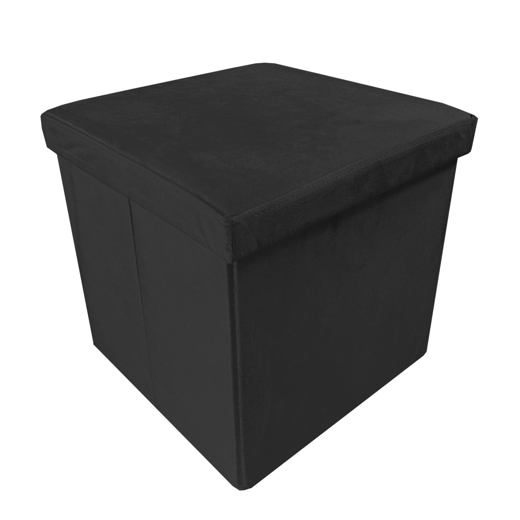 Pouf portaoggetti quadrato pieghevole in velluto 38x38x38 cm | Nyana Casa | Stile ottomano | Morbido velluto | Nero, grigio e beige