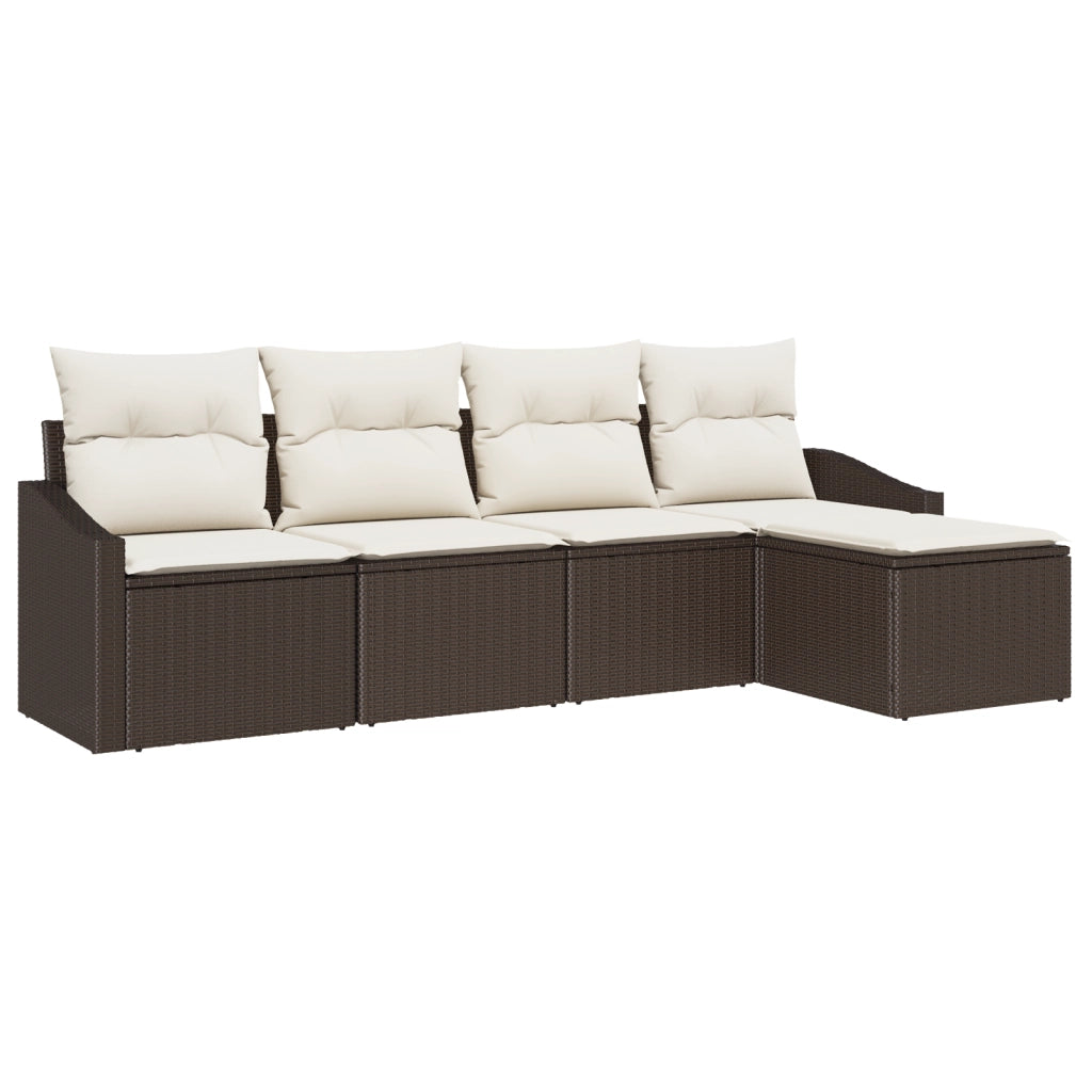 Set di Divano da Giardino da 5 Pezzi con Cuscini in Rattan Marrone