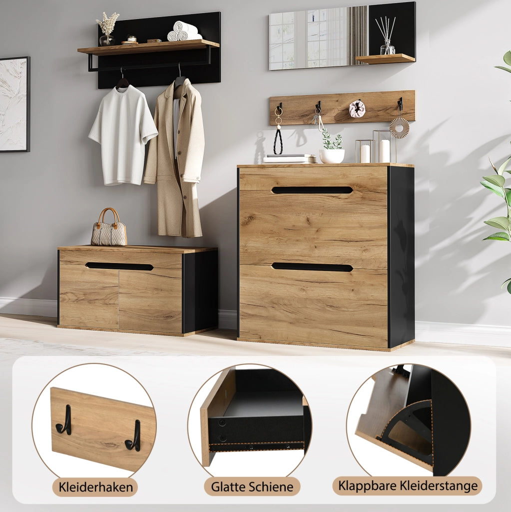 Set ingresso modulare con specchio, scarpiera e appendiabiti