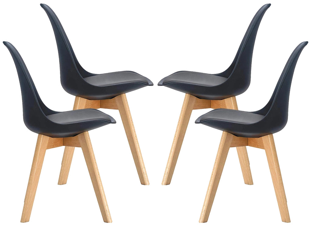 4 MAURY'S SEDIE NORDICA NERA STILE SCANDINAVO GAMBE IN LEGNO CON CUSCINO