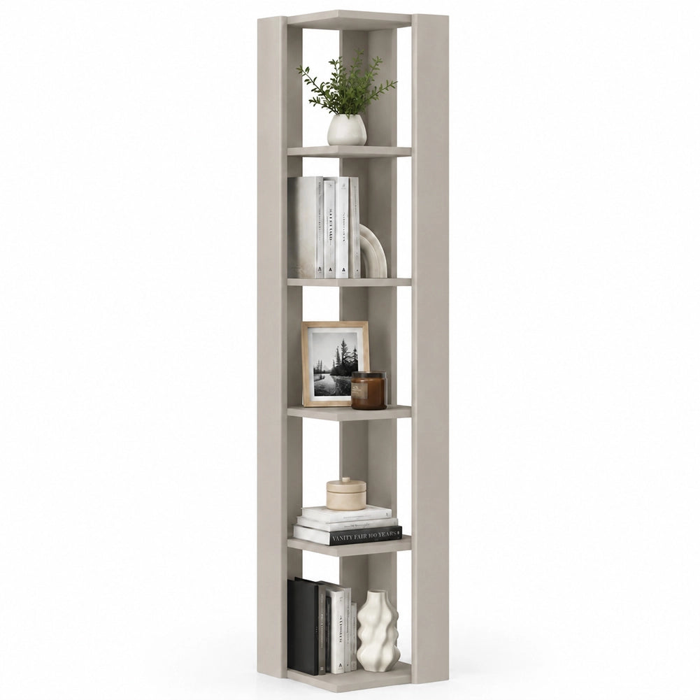 Libreria Angolare 5 Ripiani in Legno Sabbia Scaffale Salvaspazio 34x34x161cm