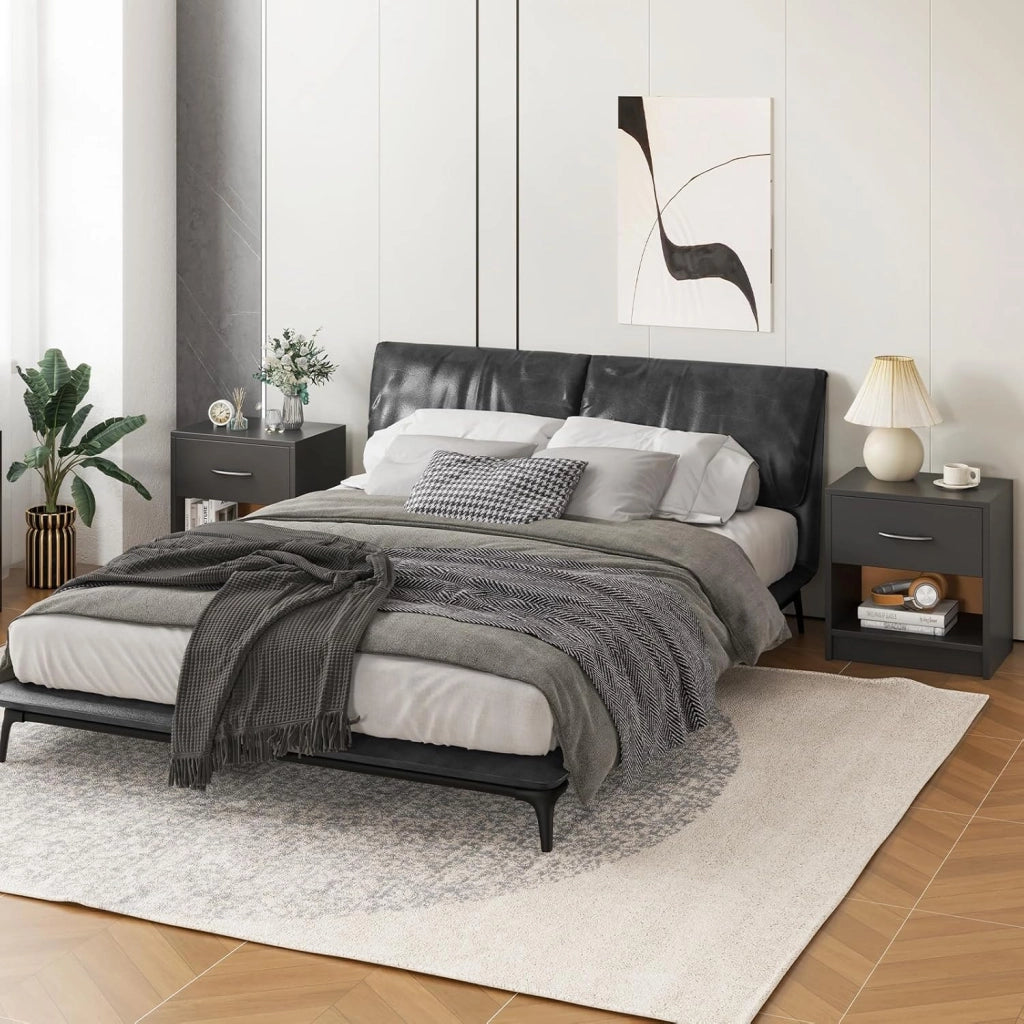 COSTWAY Comodino 38,5 x 28 x 40,5cm in Legno, Tavolino Salvaspazio con Scomparto Aperto e Casseto per Soggiorno e Camera da Letto (Grigio)