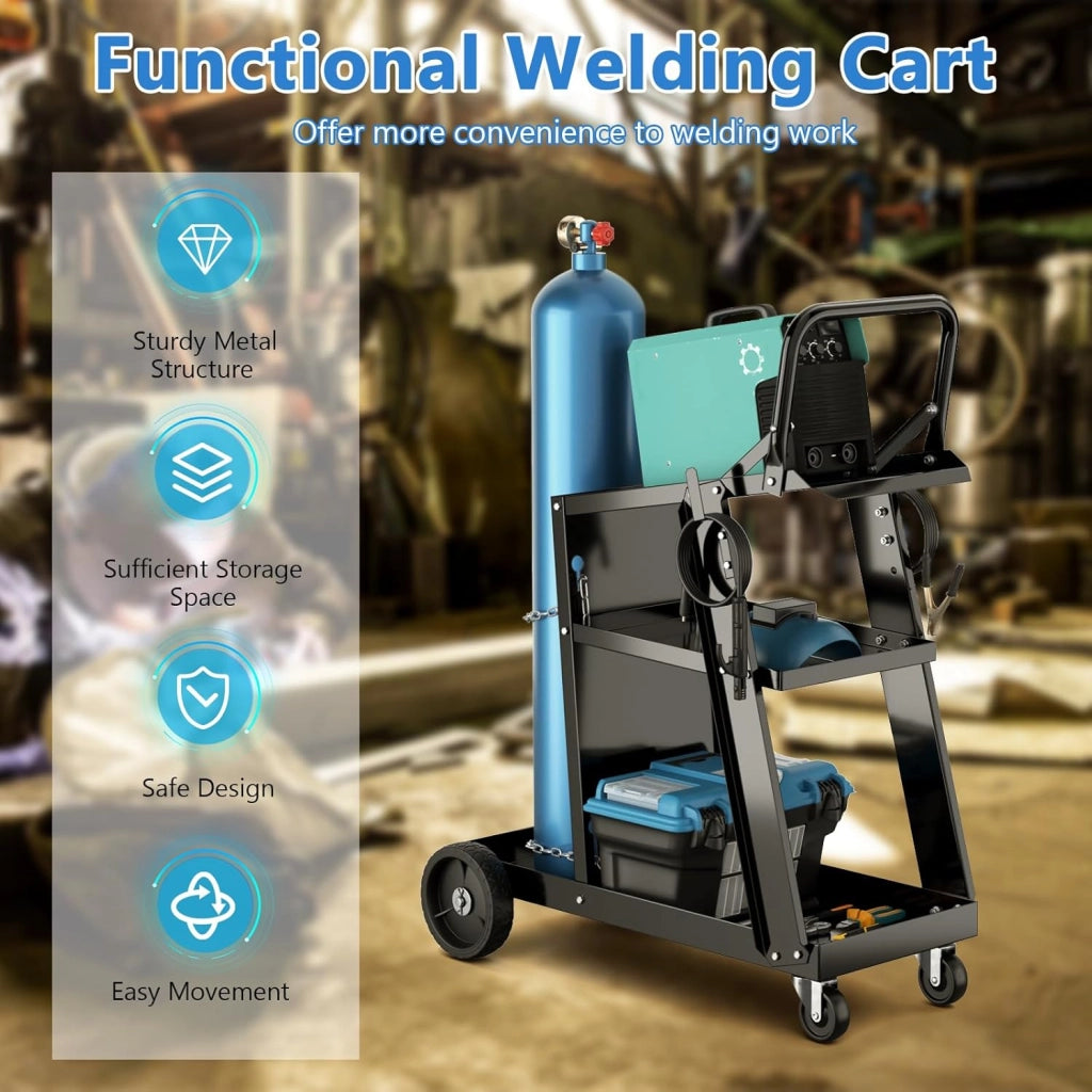 Carrello per officina, 3 livelli, con 2 catene di sicurezza e vassoio inferiore, 2 ganci laterali, carico 50 kg, 70 x 38 x 87 cm, per officina, garage