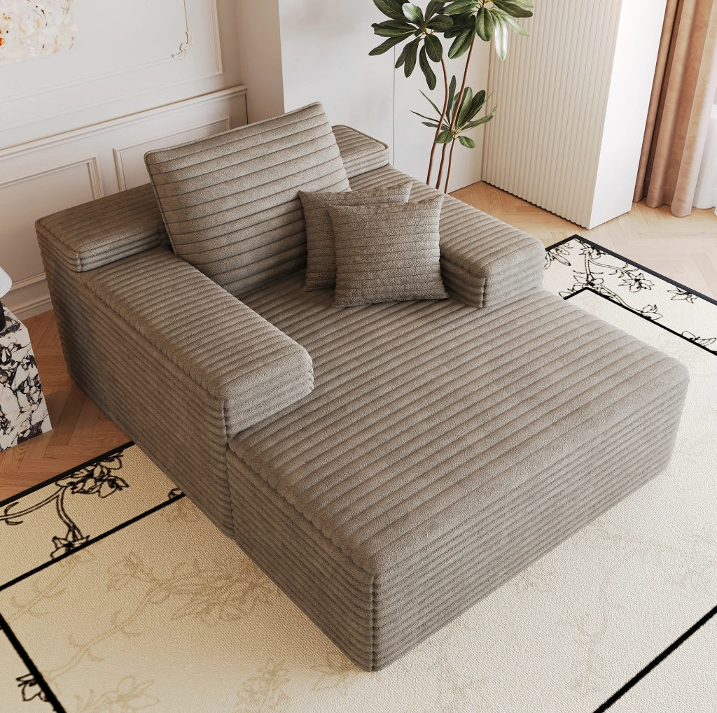 Divano chaise longue in velluto a coste color cammello