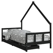 Giroletto Bambini | Letto Infantile | Lettino con Cassetti Nero 90x200cm Massello di Pino